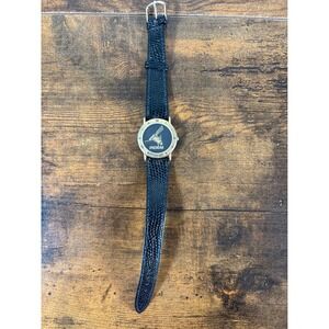 Vintage Iridium Satellite Promotional Watch Black Gold Tone Leather Strap Roman